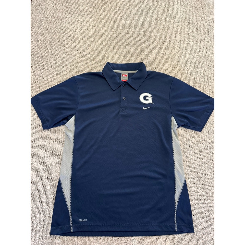 Nike Team Georgetown Hoyas Polo Shirt Mens Medium Navy Blue NikeFIT DRY G Logo